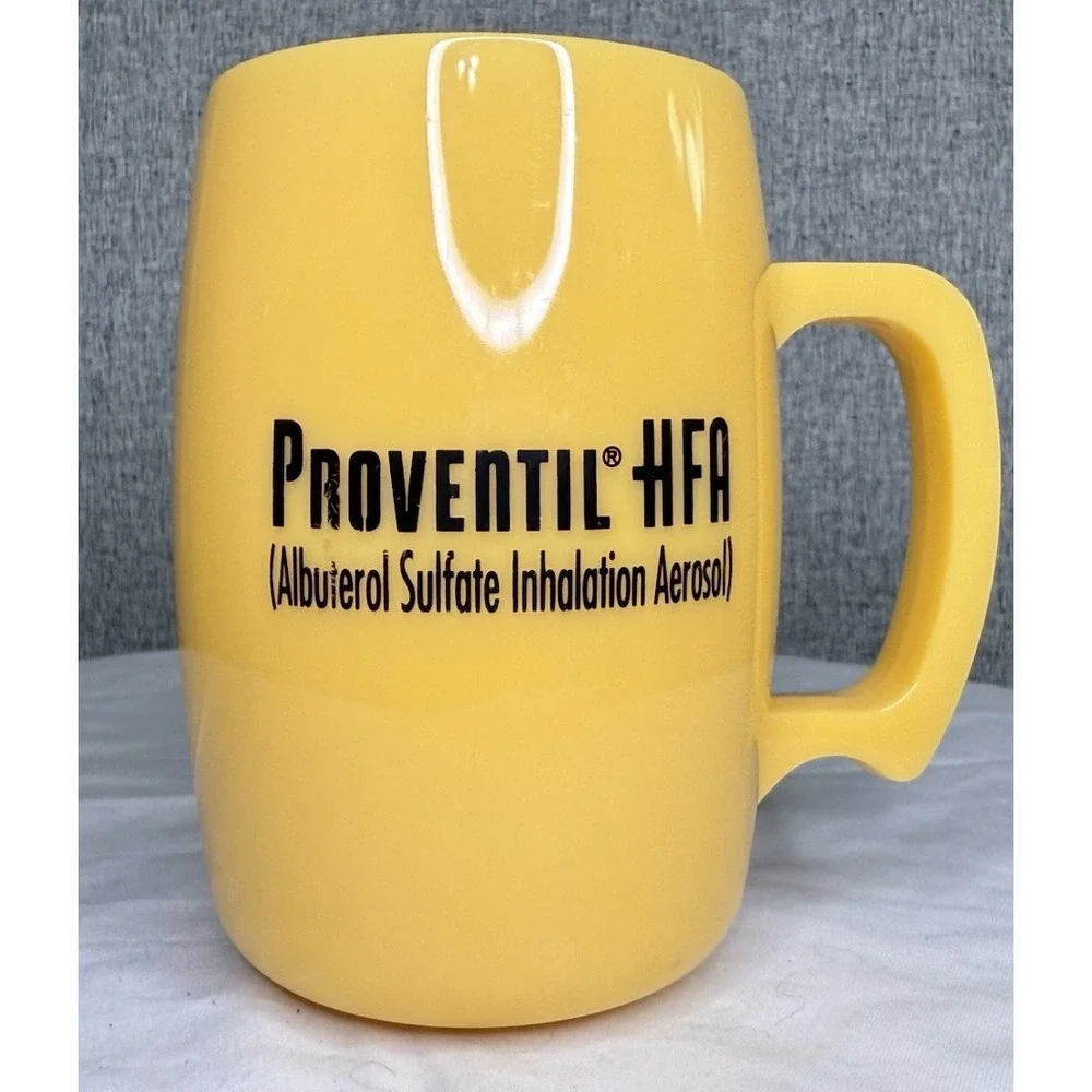 Proventil HFA Yellow Plastic Coffee Mug Pharmaceutical Rep Made‎ In USA